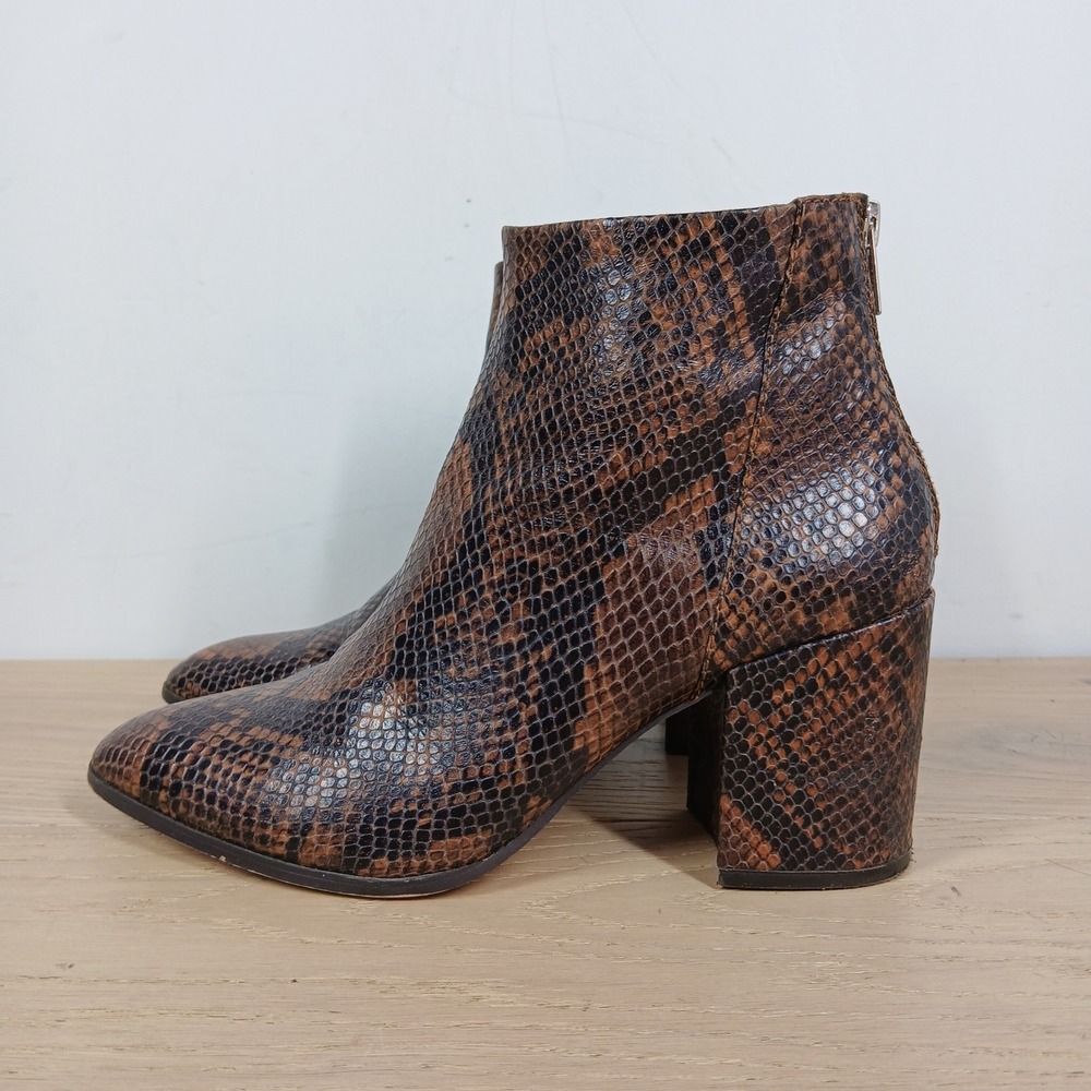 Steve Madden Jillian Ankle Boots Womens 7.5 Brown Snakeskin Block Heel